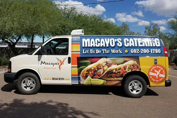 Vehicle wrap for Macayo's Catering van.