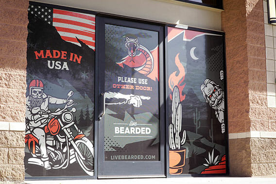 Perforated window graphics for the Phoenix offices of Live Bearded.