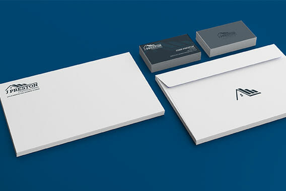 Examples of printed stationery for J Preston Contractors.